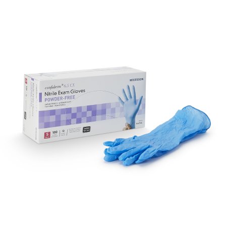 Exam Glove McKesson Confiderm 6.5CX NonSterile Nitrile Extended Cuff Length Textured Fingertips Blue Chemo Tested