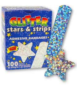 Adhesive Strip American White Cross, Band-Aid, Glitter, Plastic Rectangle Kid Design (Planets / Stars) Sterile