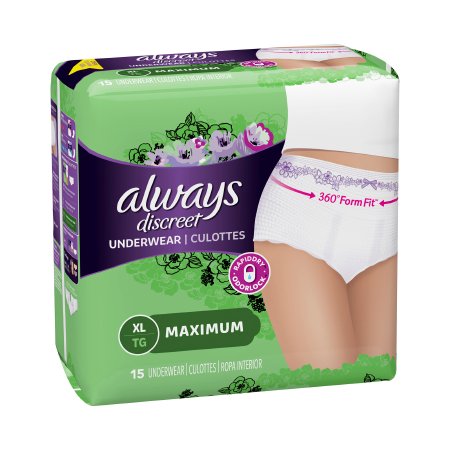 Female Adult Absorbent Underwear Always Discreet Pull On with Tear Away Seams X-Large Disposable Heavy Absorbency