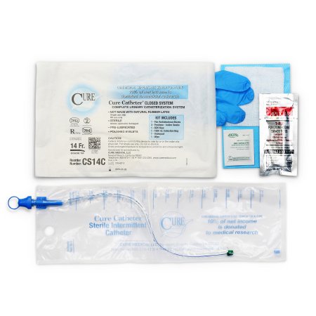 Intermittent Closed System Catheter Cure Catheter Closed System Unisex / Straight Tip 14 Fr.