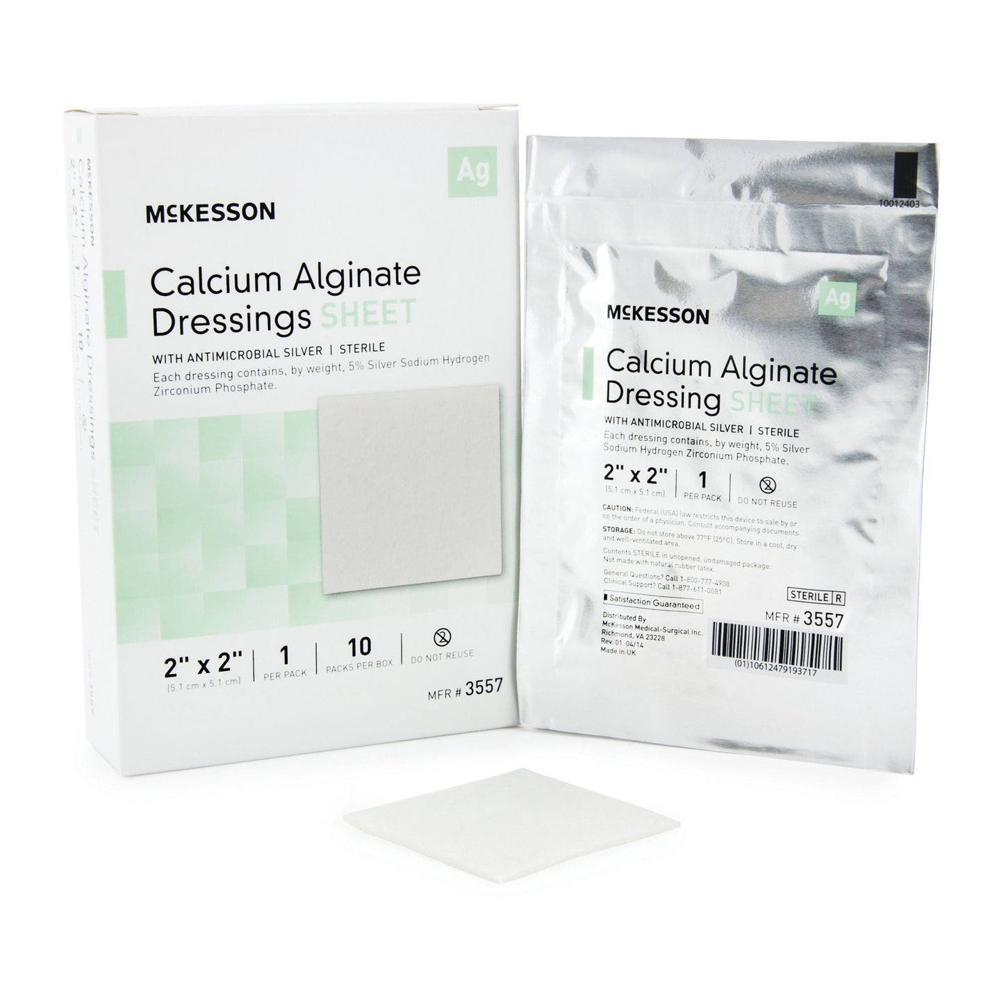McKesson Silver Alginate Dressing 2 x 2 Inch 5% Silver 10 Count Sterile