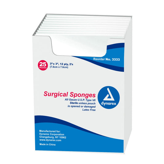 Dynarex Sterile Gauze Sponge 3 x 3 Inch 12-Ply – 2 per Pack