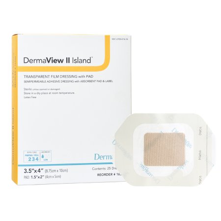 Transparent Film Dressing with Pad DermaView II Island 3-1/2 X 4 Inch Frame Style Delivery Rectangle Sterile