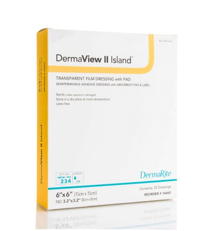 Transparent Film Dressing with Pad DermaView II Island 6 X 6 Inch Frame Style Delivery Square Sterile