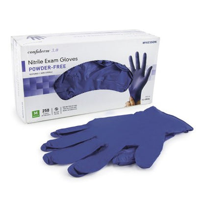 Exam Glove McKesson Confiderm 3.0 NonSterile Nitrile Standard Cuff Length Textured Fingertips Blue Not Rated