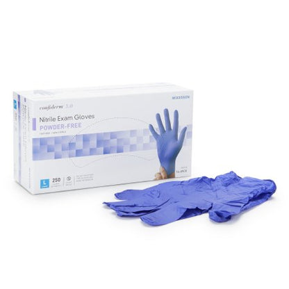 Exam Glove McKesson Confiderm 3.0 NonSterile Nitrile Standard Cuff Length Textured Fingertips Blue Not Rated