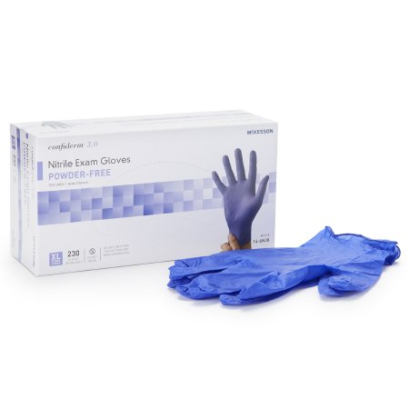 Exam Glove McKesson Confiderm 3.0 NonSterile Nitrile Standard Cuff Length Textured Fingertips Blue Not Rated