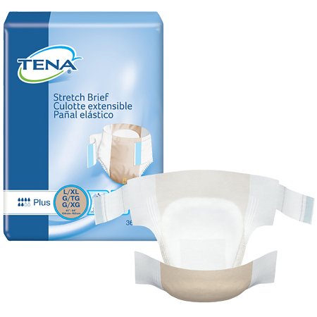 Unisex Adult Incontinence Brief TENA Stretch Plus 2X-Large Disposable Moderate Absorbency