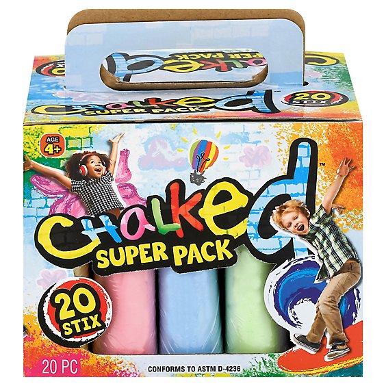 Ja-Ru Chalked Super Pack Sidewalk Chalk Games – 20 Sticks, Assorted Colors