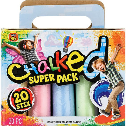 Ja-Ru Chalked Super Pack Sidewalk Chalk Games – 20 Sticks, Assorted Colors