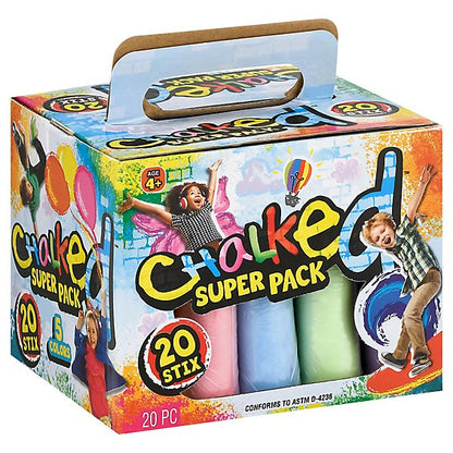 Ja-Ru Chalked Super Pack Sidewalk Chalk Games – 20 Sticks, Assorted Colors