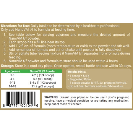 NanoVM tf Pediatric Tube Feeding Vitamin and Mineral Powder Unflavored 275 Gram Jar
