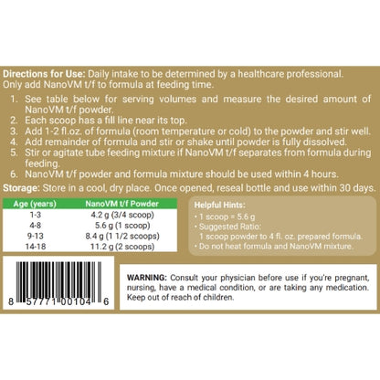 NanoVM tf Pediatric Tube Feeding Vitamin and Mineral Powder Unflavored 275 Gram Jar