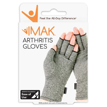 Arthritis Glove IMAK Compression Open Finger Over-the-Wrist Length Hand Specific Pair Cotton - Lycra Gray