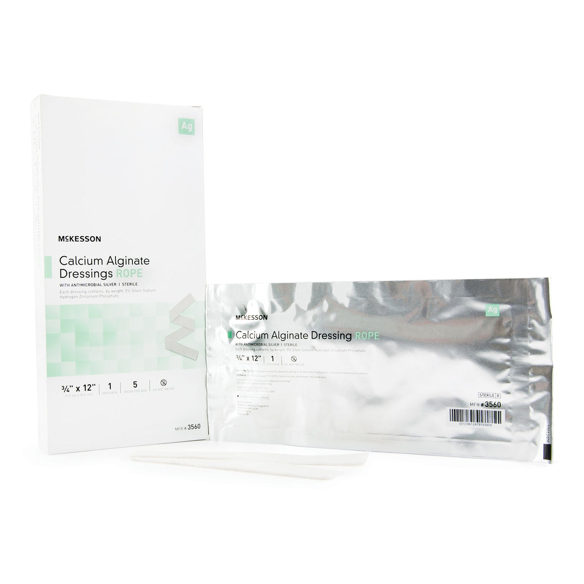 McKesson Silver Alginate Rope Dressing 3/4 x 12 Inch 5% Silver Sterile