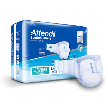 Unisex Adult Incontinence Brief Attends Stretch Medium / Regular Disposable Heavy Absorbency