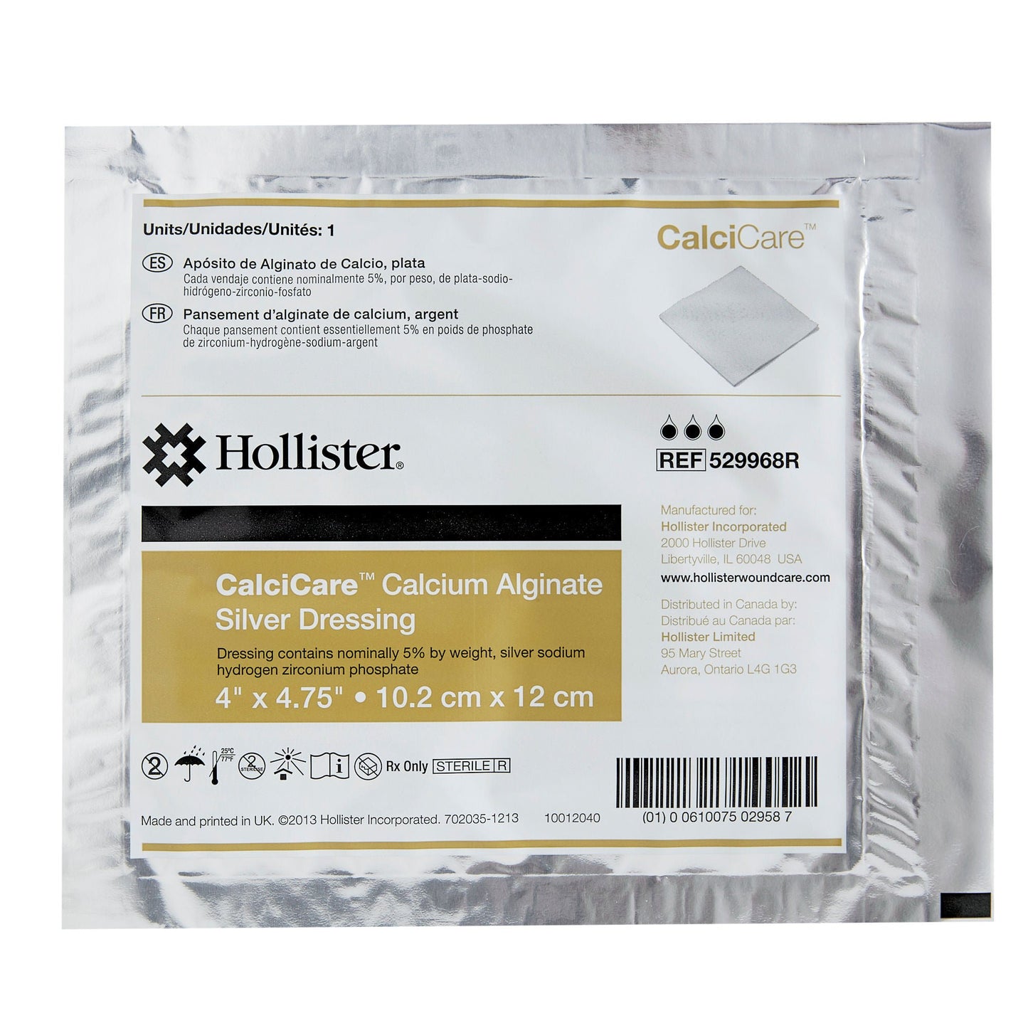 CalciCare Silver Alginate Dressing 4 x 4.75 Inch Sterile