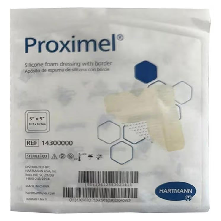 Proximel Silicone Foam Dressing 5 x 5 Inch Sterile Border Dressing