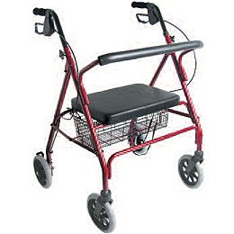 Bariatric 4 Wheel Rollator DMI Burgundy Adjustable Height / Wide / Folding Steel Frame