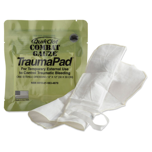 QuikClot Combat Gauze TraumaPad 12 x 12 Inch Sterile Hemostatic Dressing