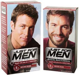 Hair Color Just for Men Targets only the gray hair, replaces it with subtle tones that match your natural hair color