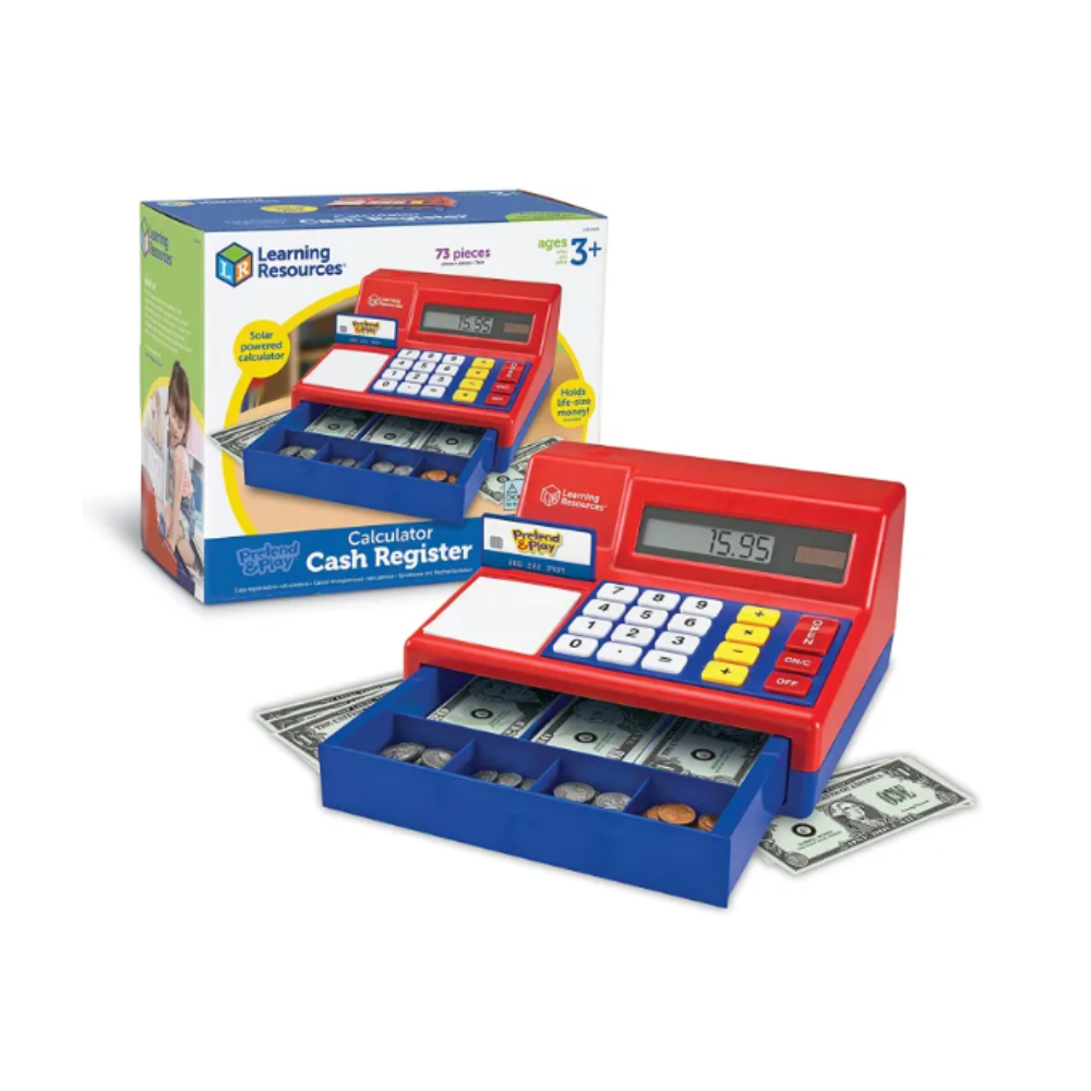 Learning Resources Pretend & Play Calculator Cash Register – 73-Piece Toy Cash Register with Play Money, Ages 3+