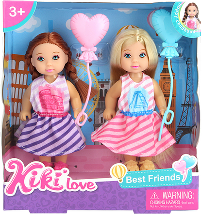 Kiki Love Best Friends Doll Set – Blonde & Brunette Dolls with Heart Balloons