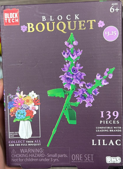 Block Tech Compatible Lilac Flower Bouquet Building Set – 139 Pieces Floral Brick Kit, Ages 6+