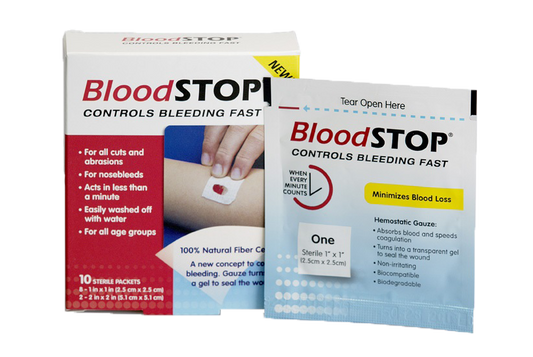 BloodSTOP OTC Hemostatic Dressing 1 x 1 & 2 x 2 Inch