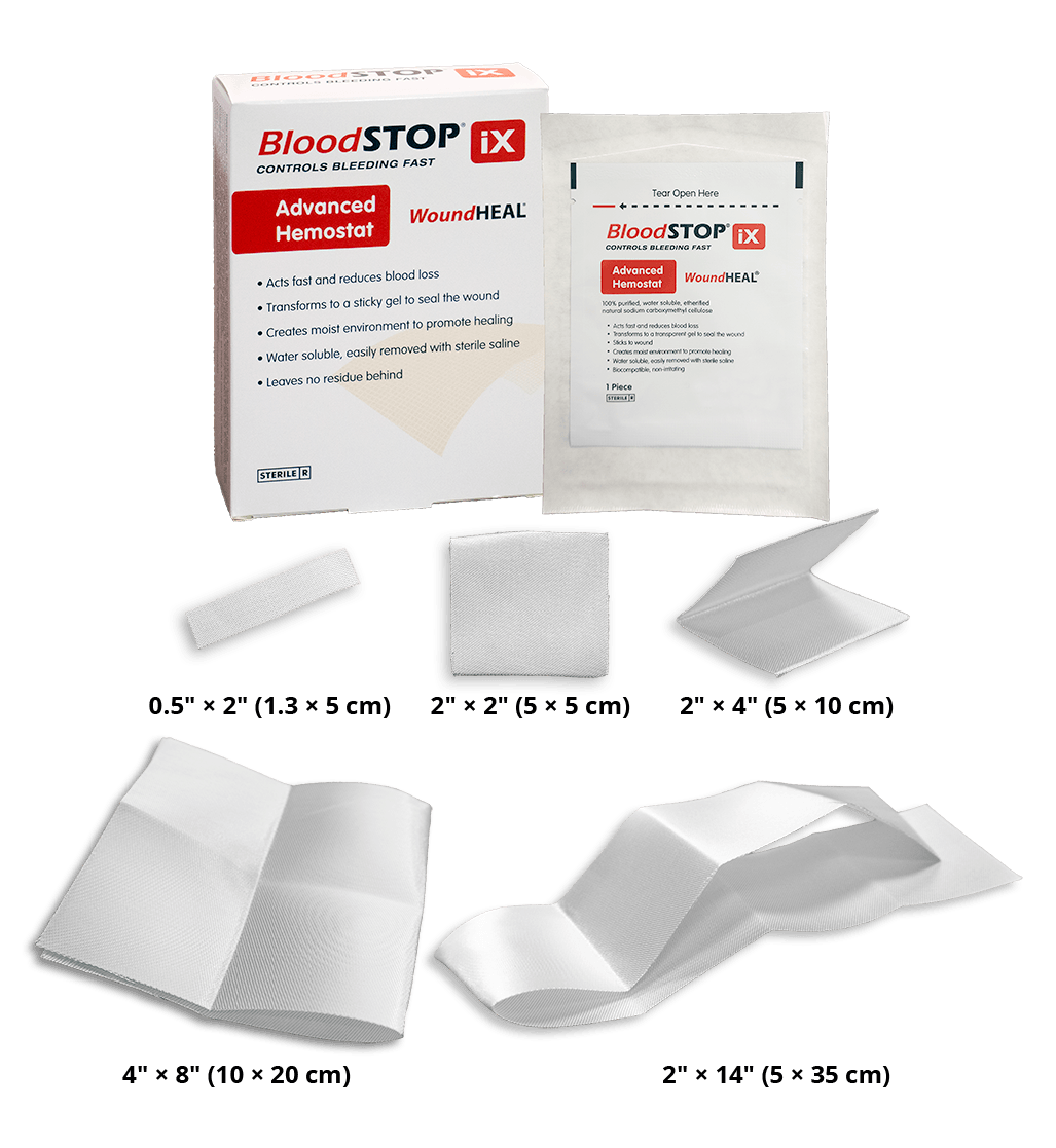 BloodSTOP iX Advanced Hemostat with WoundHEAL 1/2 x 2 Inch Sterile Hemostatic Gauze