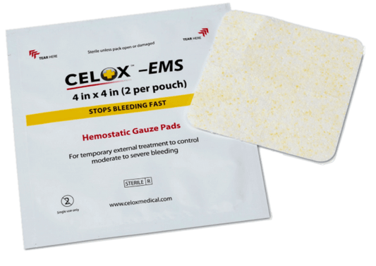 Celox EMS Hemostatic Dressing 4 x 4 Inch, Sterile – Rapid-Action Bleeding Control