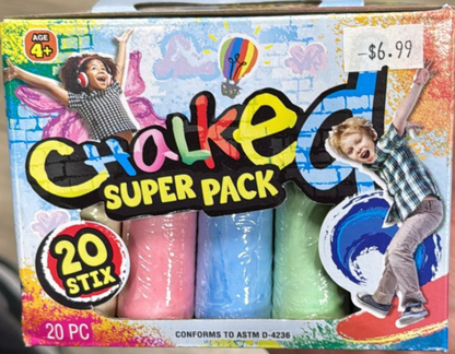 Ja-Ru Chalked Super Pack Sidewalk Chalk Games – 20 Sticks, Assorted Colors