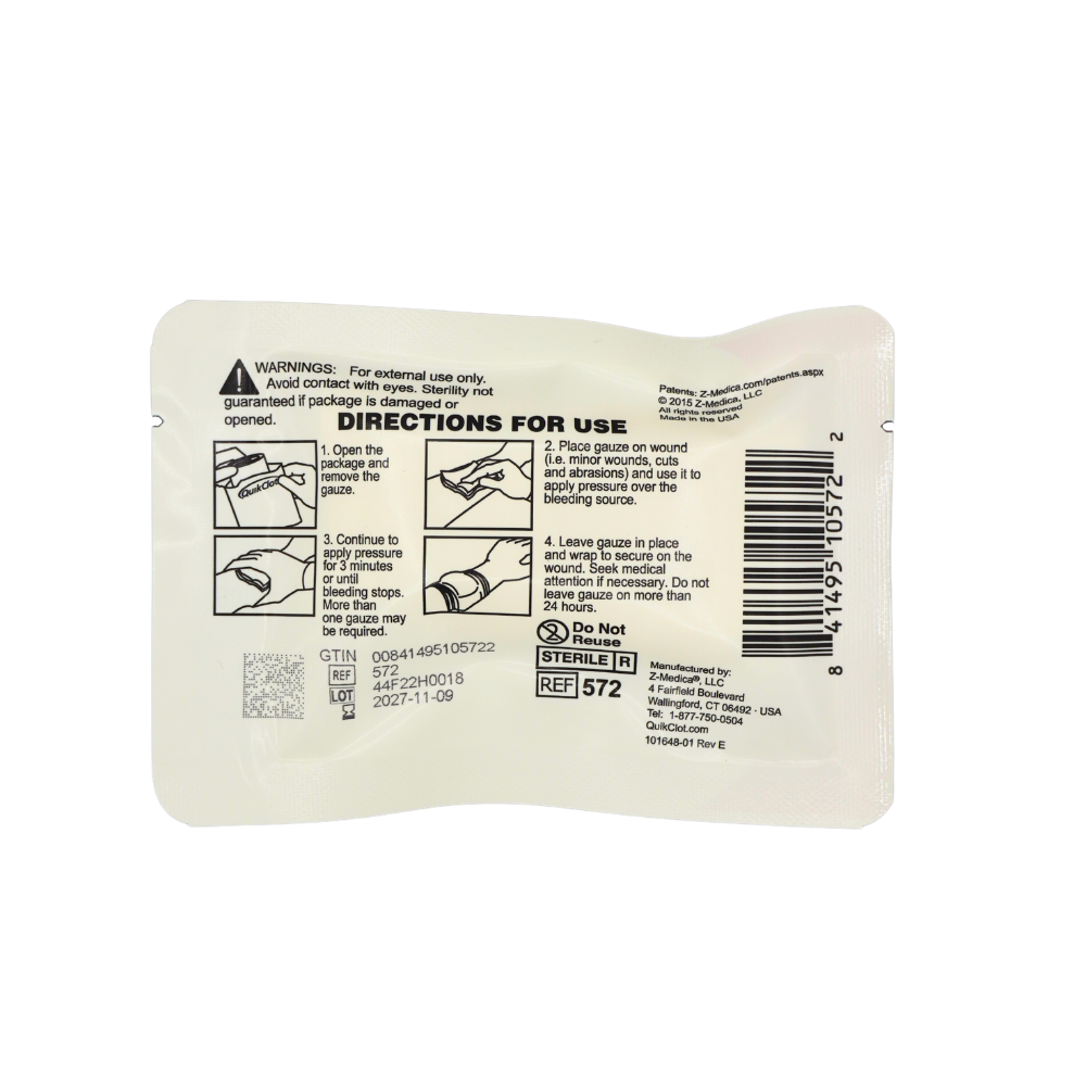 QuikClot Hemostatic Dressing 3 Inch x 4 Foot Sterile Kaolin Gauze
