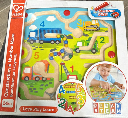 Hape Construction & Number Maze – Magnetic Counting and Vehicle Learning Board