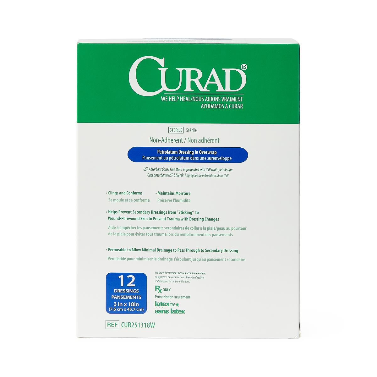 Curad Overwrap Petrolatum Impregnated Dressing 3 x 18 Inch Sterile Rectangle Gauze Dressing