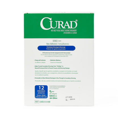 Curad Overwrap Petrolatum Impregnated Dressing 3 x 18 Inch Sterile Rectangle Gauze Dressing