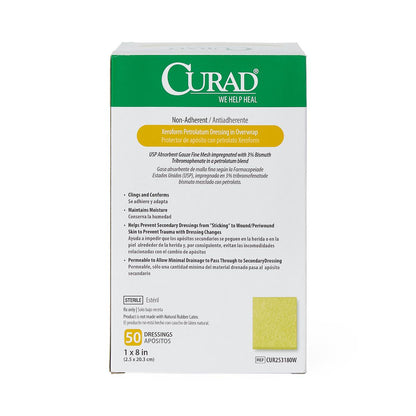 Curad Xeroform Petrolatum Impregnated Dressing 1 x 8 Inch Sterile Rectangle Gauze Dressing