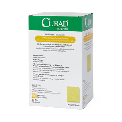 Curad Xeroform Petrolatum Impregnated Dressing 1 x 8 Inch Sterile Rectangle Gauze Dressing