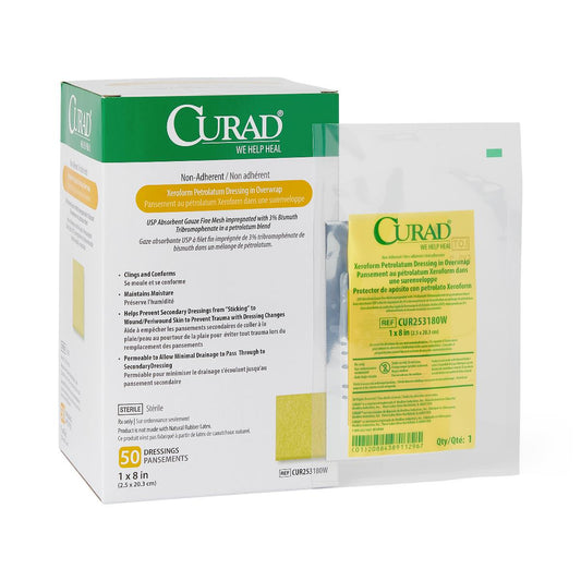 Curad Xeroform Petrolatum Impregnated Dressing 1 x 8 Inch Sterile Rectangle Gauze Dressing