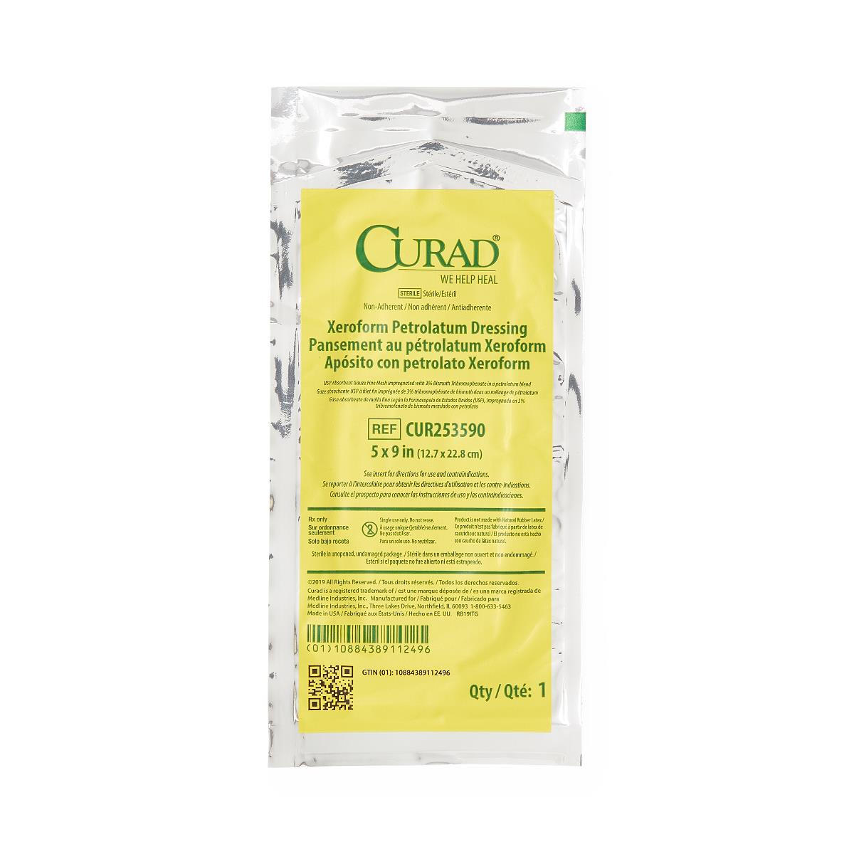 Curad Xeroform Petrolatum Impregnated Dressing 5 x 9 Inch Sterile Rectangle Gauze Dressing
