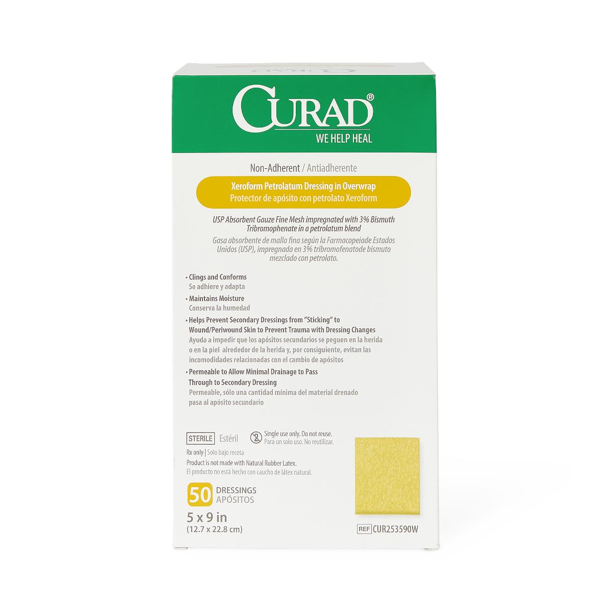 Curad Xeroform Petrolatum Impregnated Dressing 5 x 9 Inch Sterile Rectangle Gauze Dressing