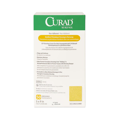 Curad Xeroform Petrolatum Impregnated Dressing 5 x 9 Inch Sterile Rectangle Gauze Dressing