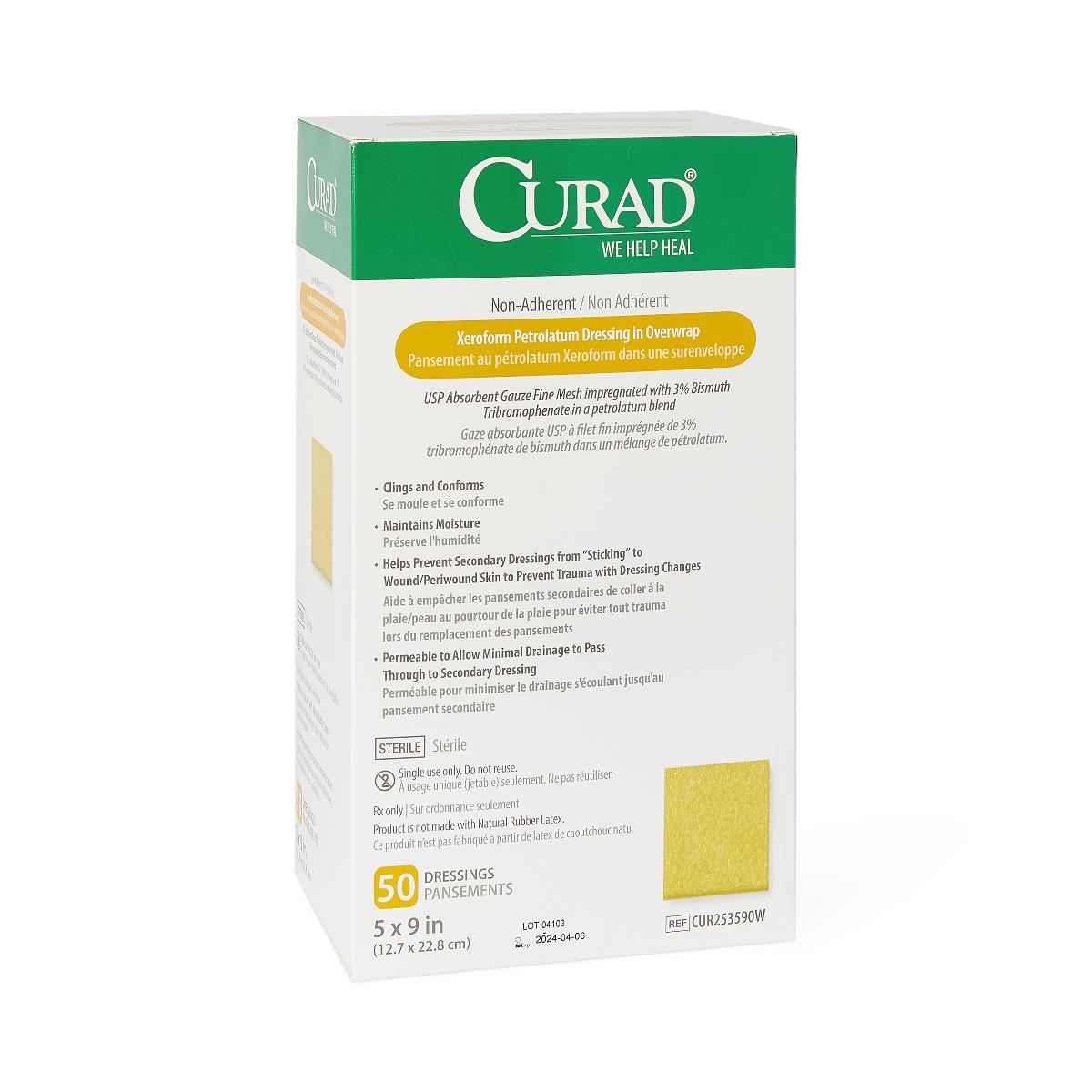 Curad Xeroform Petrolatum Impregnated Dressing 5 x 9 Inch Sterile Rectangle Gauze Dressing