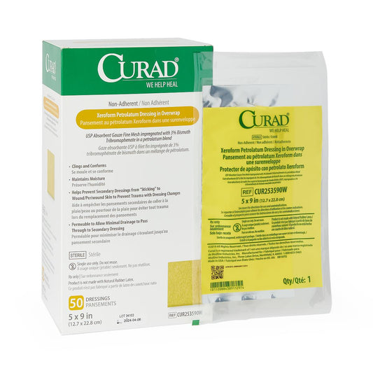 Curad Xeroform Petrolatum Impregnated Dressing 5 x 9 Inch Sterile Rectangle Gauze Dressing