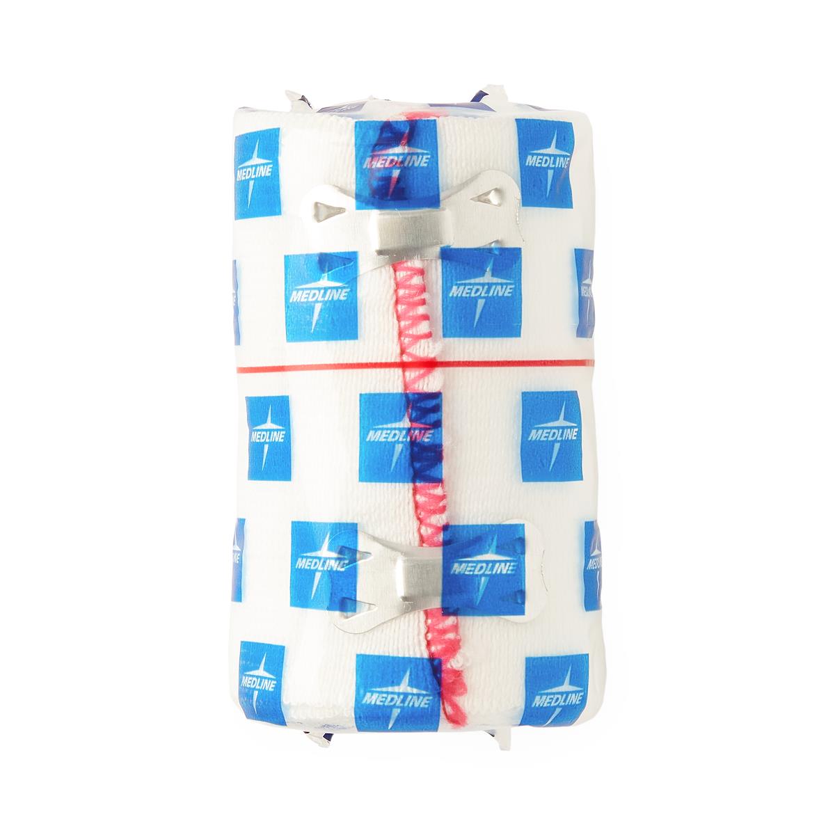 Medline Sure Wrap Elastic Compression Bandage 3 Inch x 5 Yard White Non-Sterile with Clips