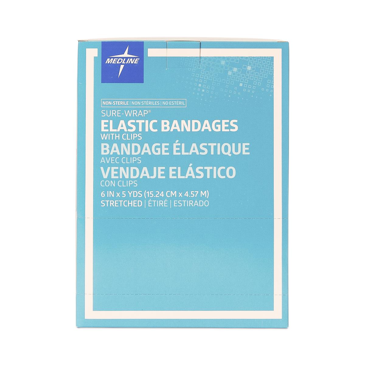 Medline Sure-Wrap Elastic Compression Bandage 6 Inch x 5 Yard White Non-Sterile with Clips