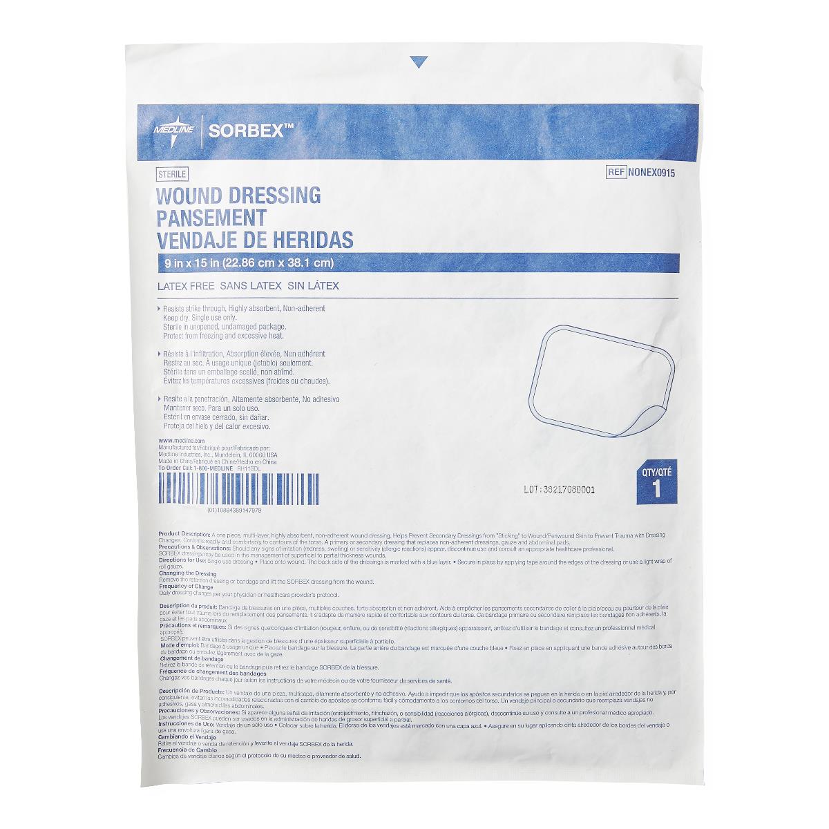 Sorbex Super Absorbent Dressing 9 x 15 Inch Sterile Rectangle Dressing