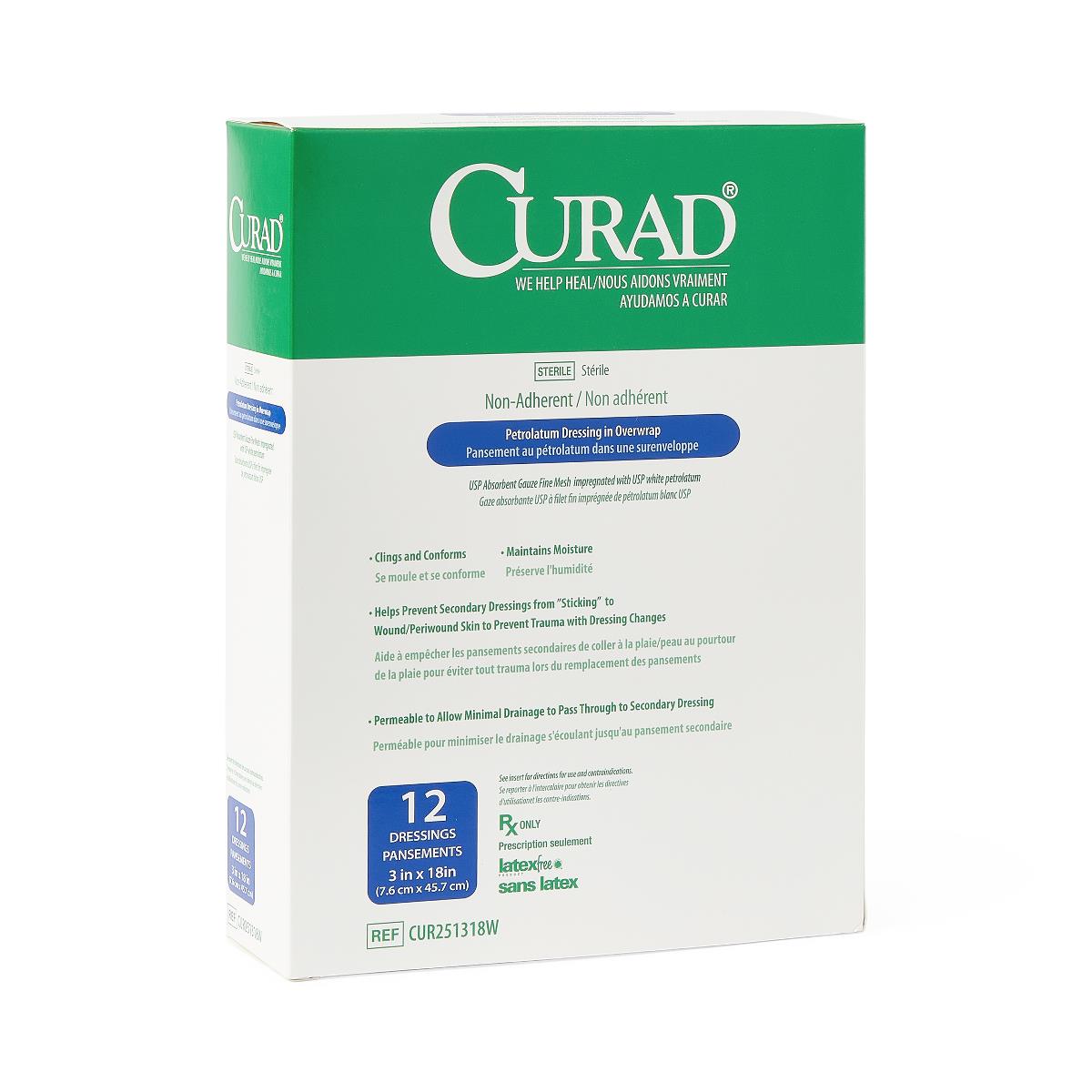 Curad Overwrap Petrolatum Impregnated Dressing 3 x 18 Inch Sterile Rectangle Gauze Dressing