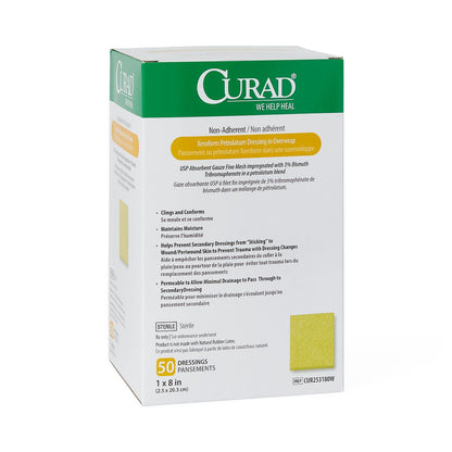 Curad Xeroform Petrolatum Impregnated Dressing 1 x 8 Inch Sterile Rectangle Gauze Dressing