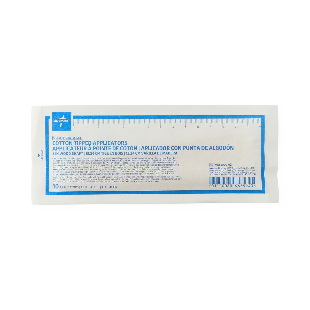 Medline Sterile Cotton Tip Applicator Stick 6 Inch – Wood Shaft, 2 Count Pack